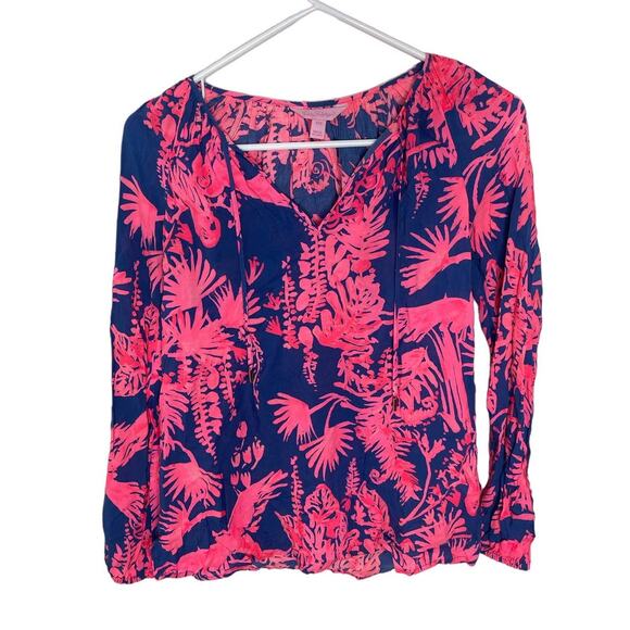 Lilly Pulitzer  Blue and Hot Pink Light Weight Shirt Xxsmall - Picture 1 of 5
